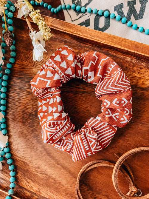 Western Boho Scrunchie in Rust | Handmade Hair Tie