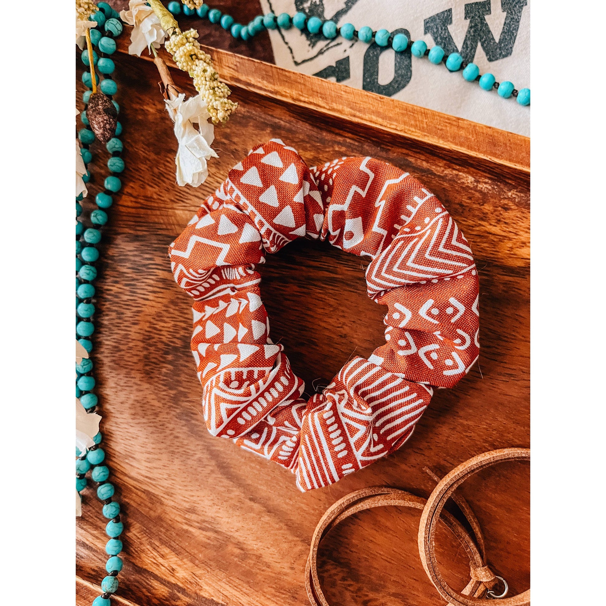 Western Boho Scrunchie in Rust | Handmade Hair Tie