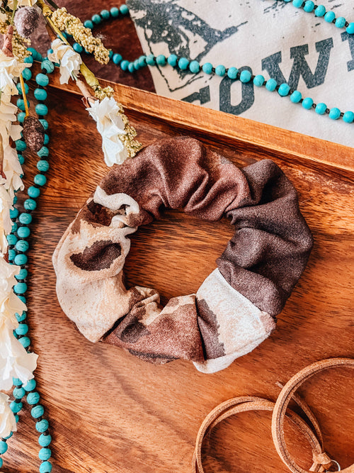 Western Cow Print Faux Suede Scrunchie | Handmade Hairtie