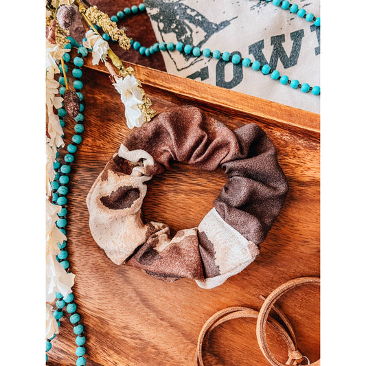 Western Cow Print Faux Suede Scrunchie | Handmade Hairtie