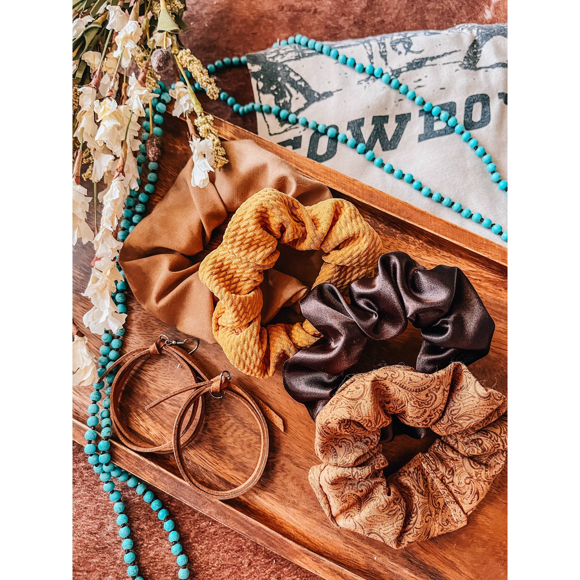 Western Leather Print Scrunchie | Handmade Hair Tie