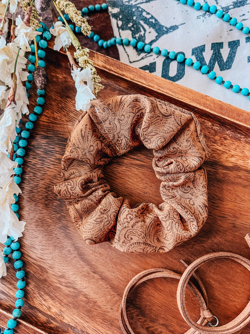 Western Leather Print Scrunchie | Handmade Hair Tie