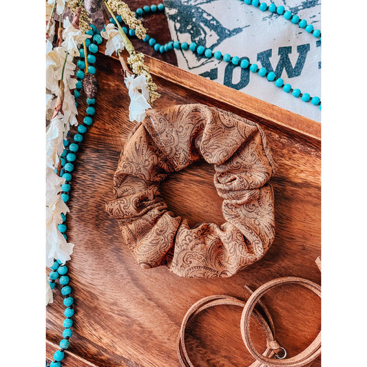 Western Leather Print Scrunchie | Handmade Hair Tie