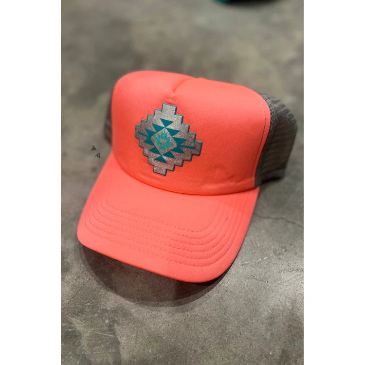 Western Pop Ponytail Cap in Neon Coral | Women‘s Criss Cross Ponytail Visor Cap