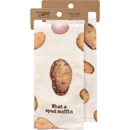 What A Spud Muffin Kitchen Towel | Retro Style Hand Tea Dish Cloth | 18" x 28"