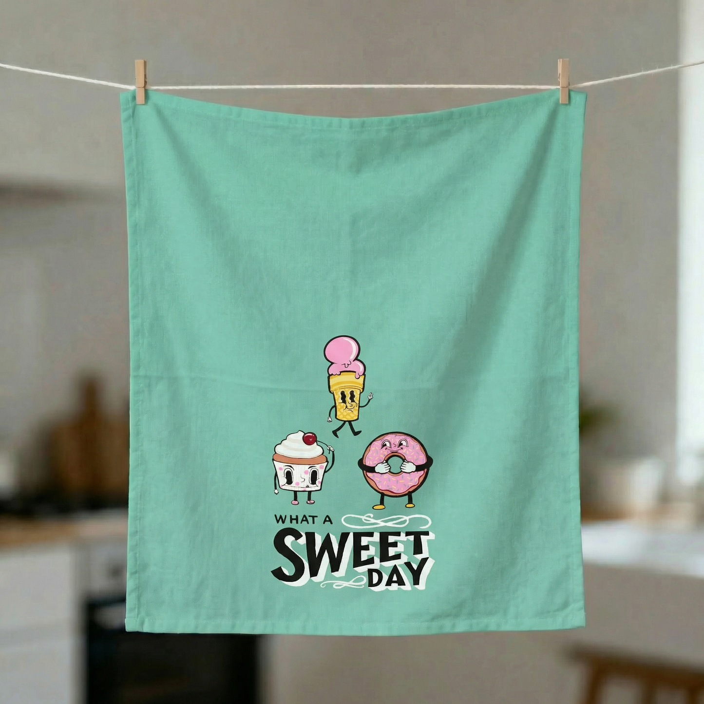 What A Sweet Day Kitchen Towel | Cute Farmhouse Dish Towel | Cotton Kitchen Decor Gift