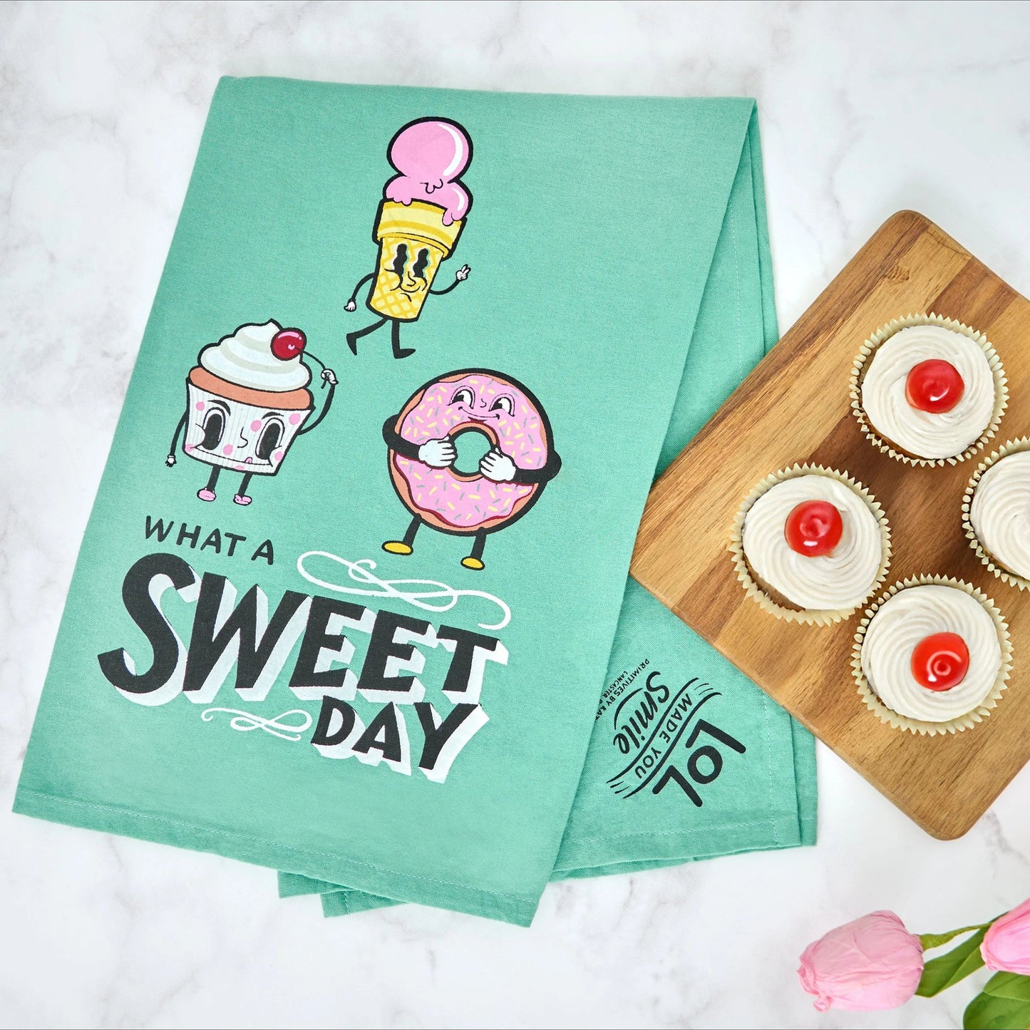 What A Sweet Day Kitchen Towel | Cute Farmhouse Dish Towel | Cotton Kitchen Decor Gift