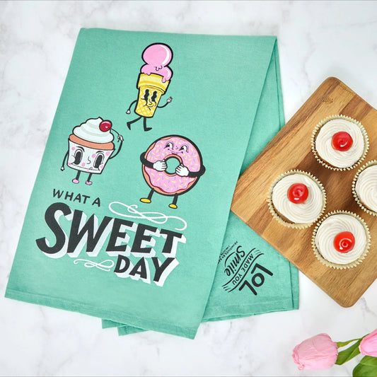 What A Sweet Day Kitchen Towel | Cute Farmhouse Dish Towel | Cotton Kitchen Decor Gift