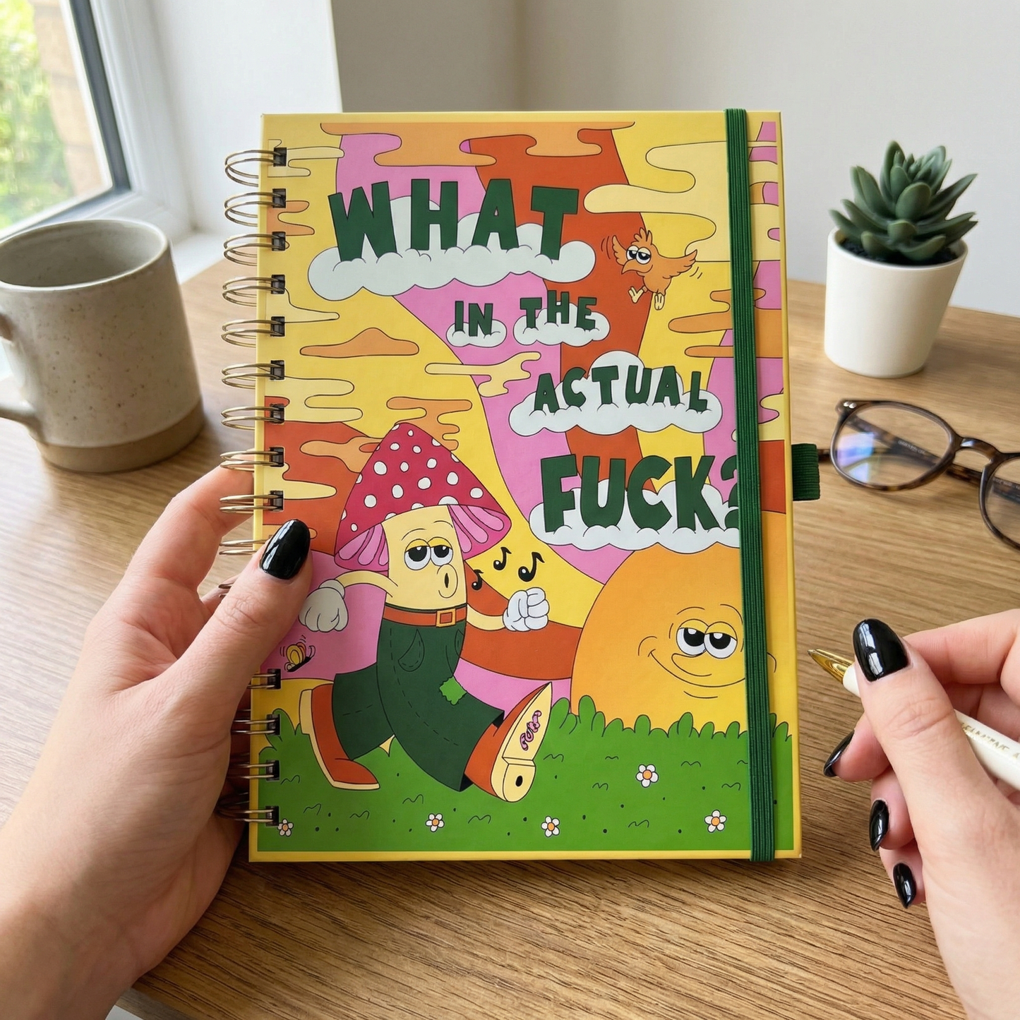 What In The Actual Fuck Journal with Matching Pen | Groovy Mushroom Motif