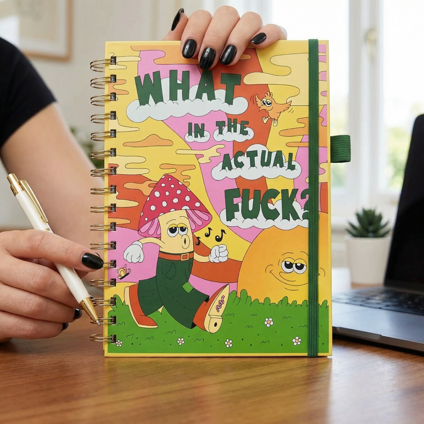 What In The Actual Fuck Journal with Matching Pen | Groovy Mushroom Motif