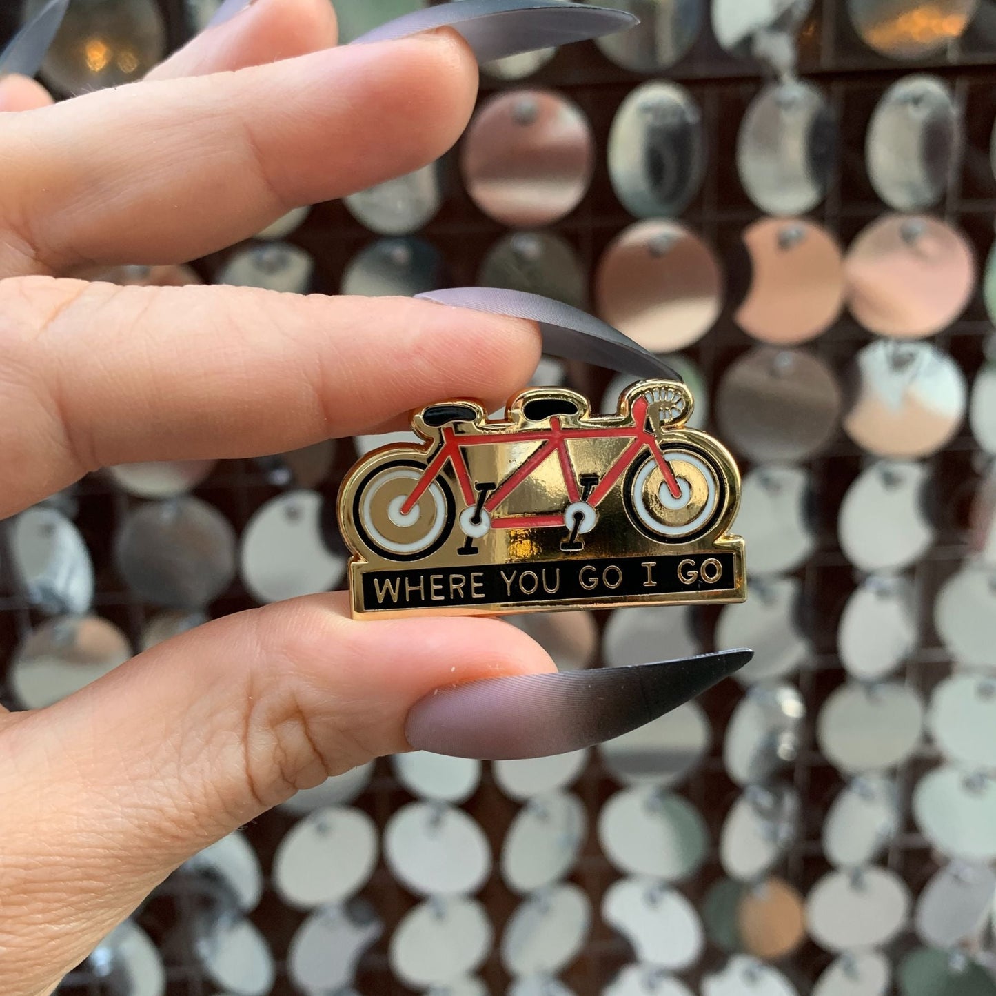 Where You Go I Go - Where You Stay I Stay Enamel Pin in Tandem Bike