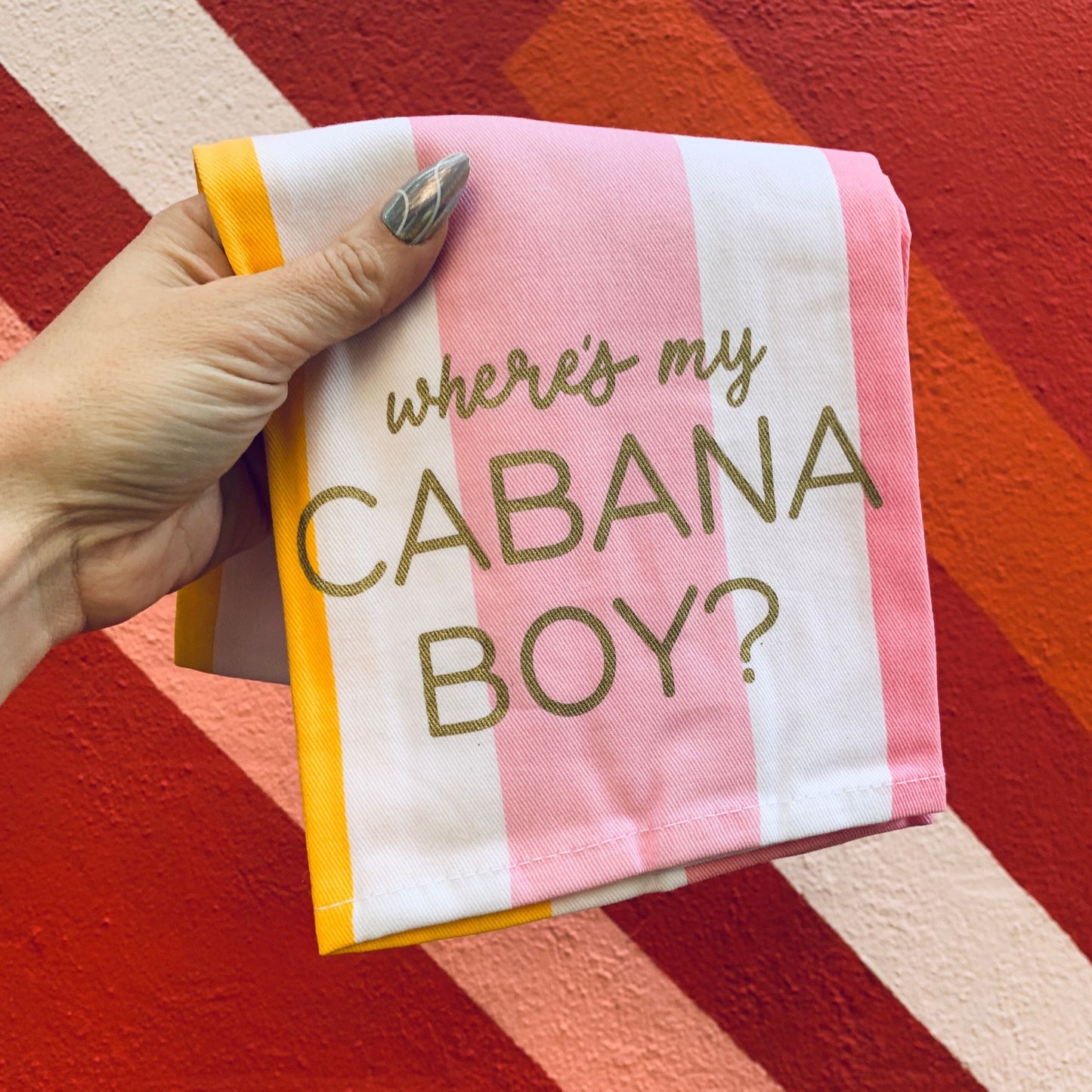 Where's My Cabana Boy Tea Towel in Multicolor Stripes | Cotton Kitchen Hand Dish Cloth | 28" L x 18"