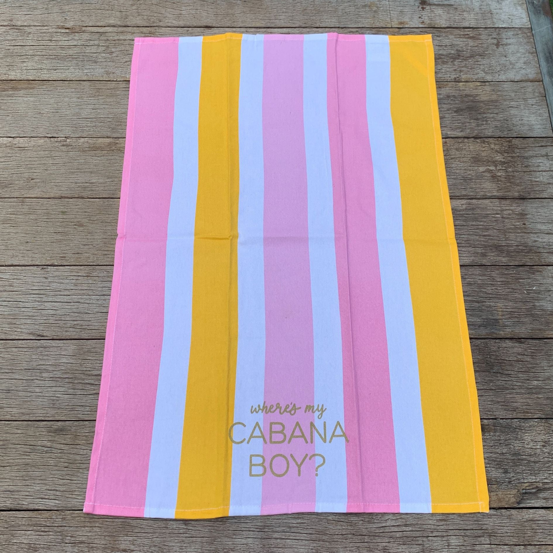 Where's My Cabana Boy Tea Towel in Multicolor Stripes | Cotton Kitchen Hand Dish Cloth | 28" L x 18"