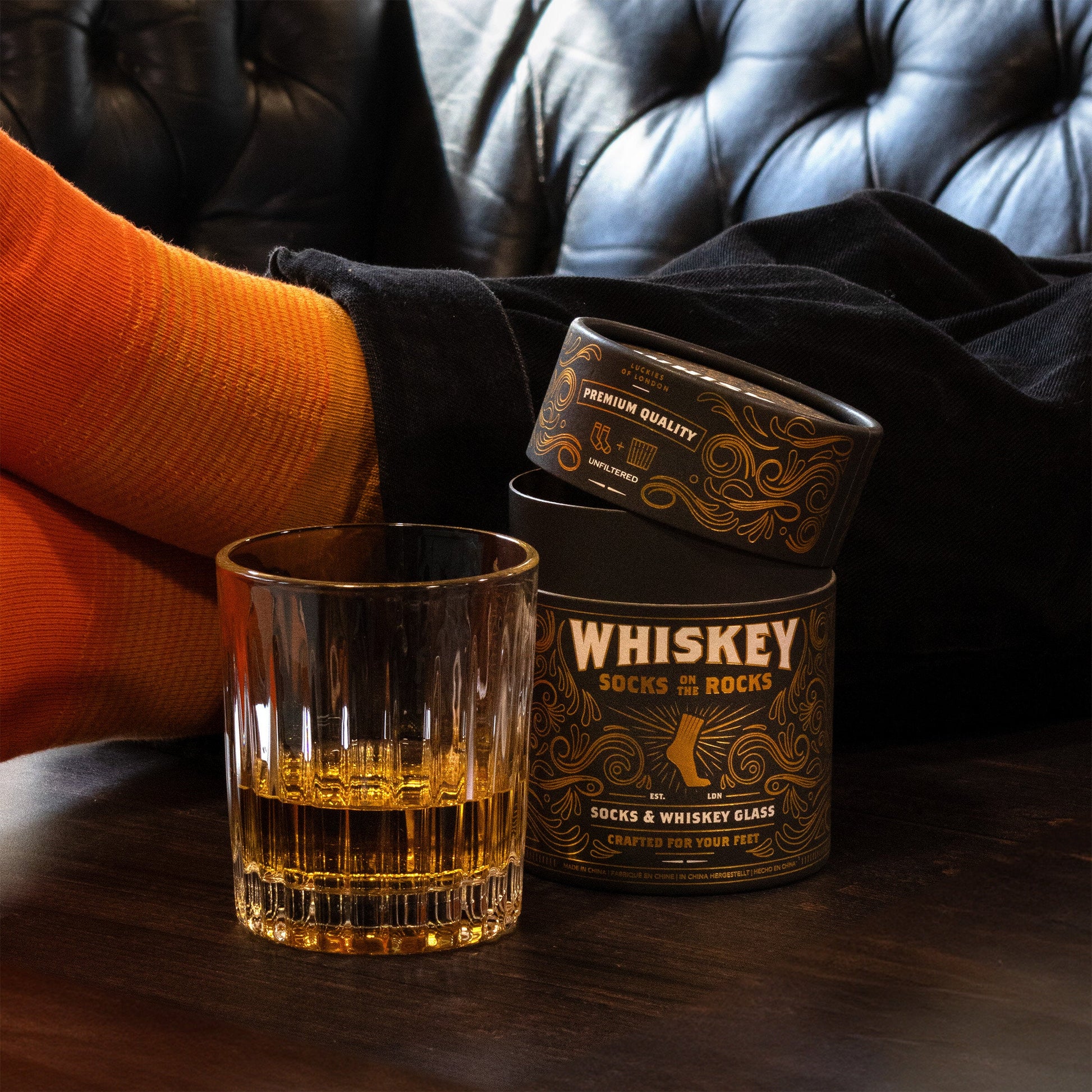 Whiskey Socks on the Rocks | Whiskey Glass and Orange Retro Socks Set