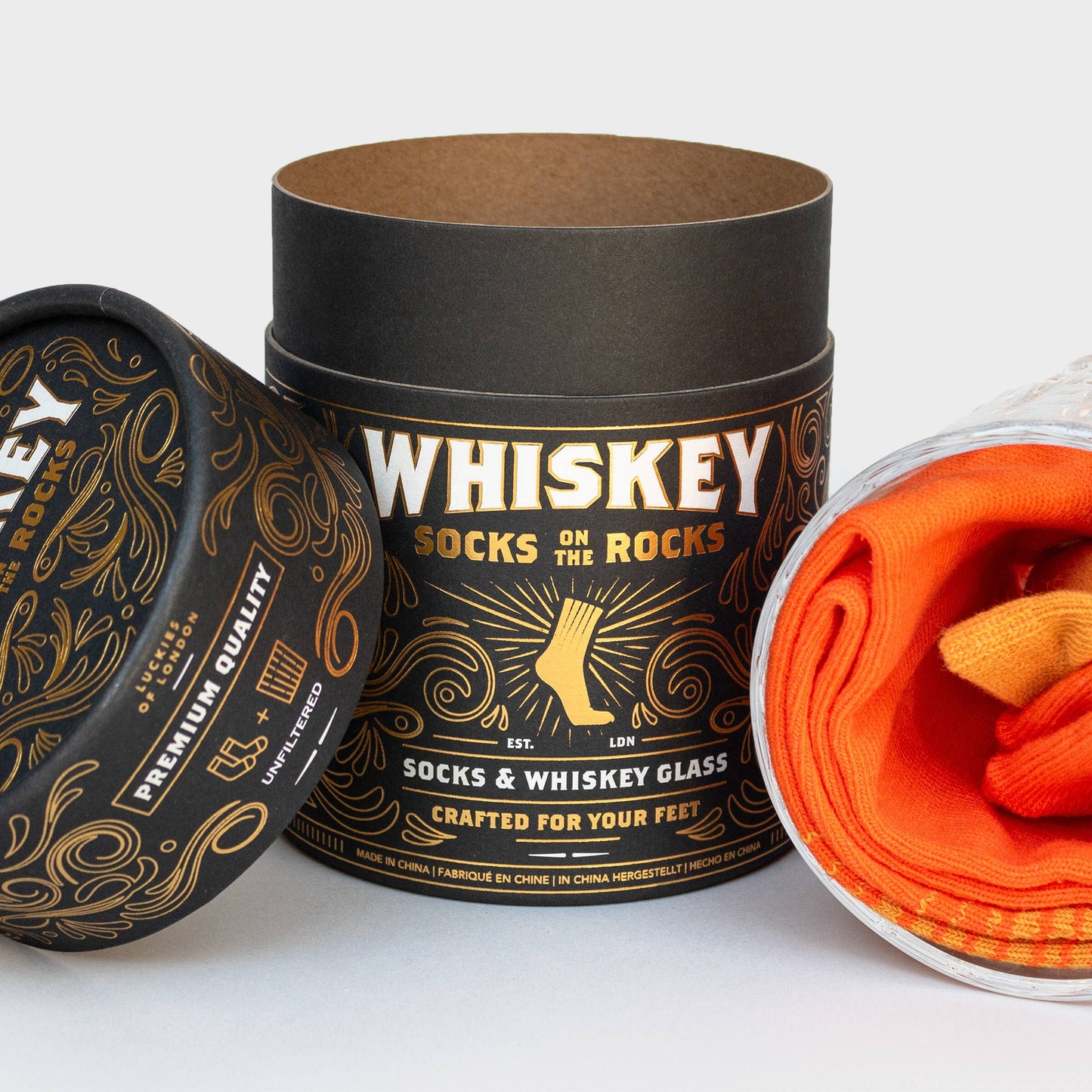 Whiskey Socks on the Rocks | Whiskey Glass and Orange Retro Socks Set