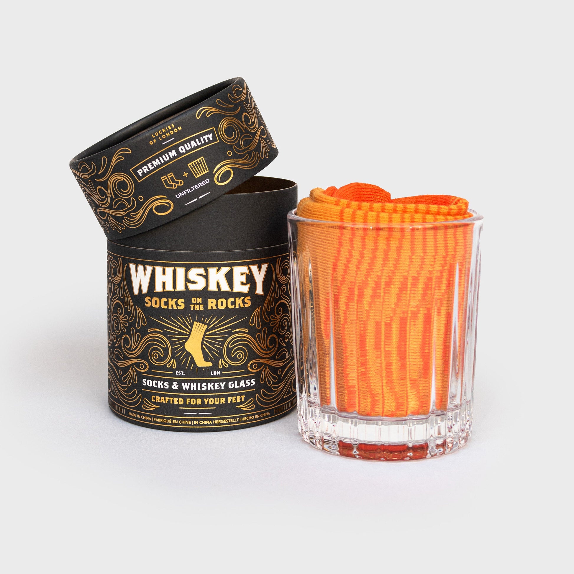 Whiskey Socks on the Rocks | Whiskey Glass and Orange Retro Socks Set