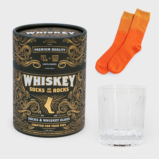 Whiskey Socks on the Rocks | Whiskey Glass and Orange Retro Socks Set