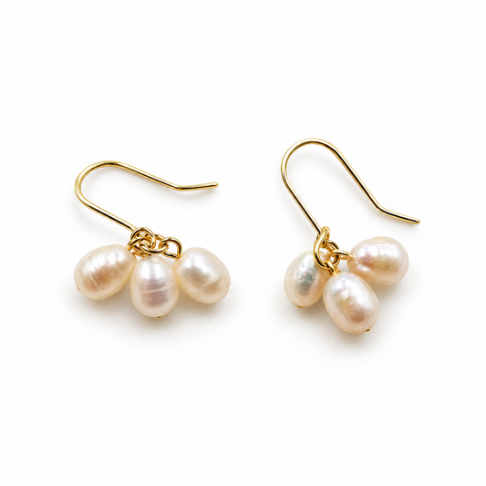 White Freshwater Pearl Cluster Earrings | Gold Plated-The Pretty Jewellery-The Bullish Store