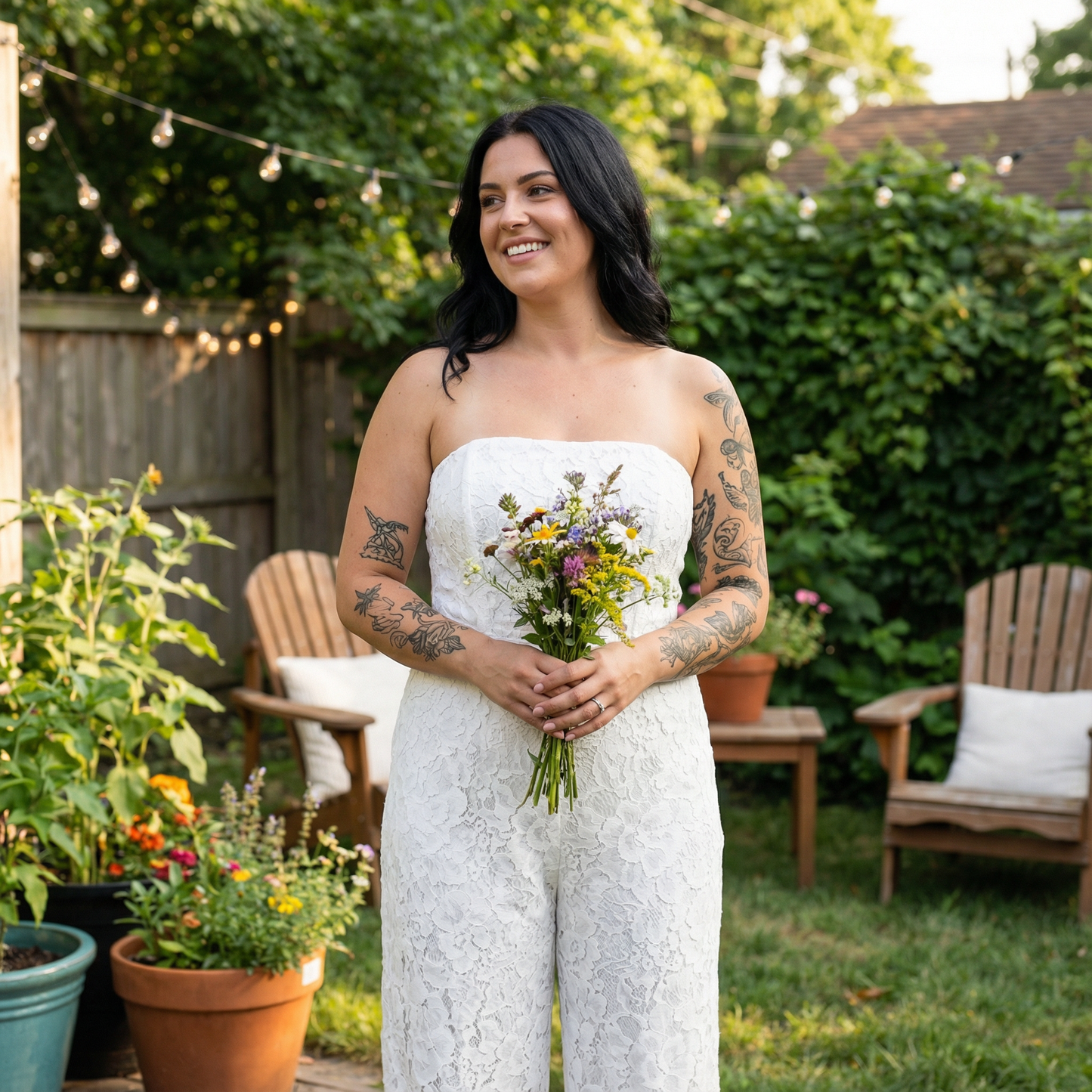 White Lace Corset Jumpsuit | Sleeveless Wide Leg Pants Formal Attire | [Sizes SM-L]