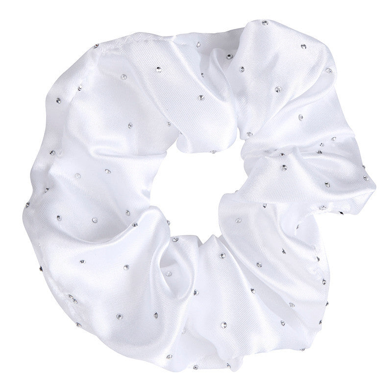 Diamond Ornament Satin Rhinestone Scrunchie White