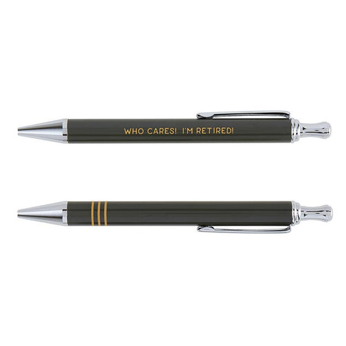 Who Cares I'm Retired Pen Set | Giftable Ballpoint Pens in Box | Refillable