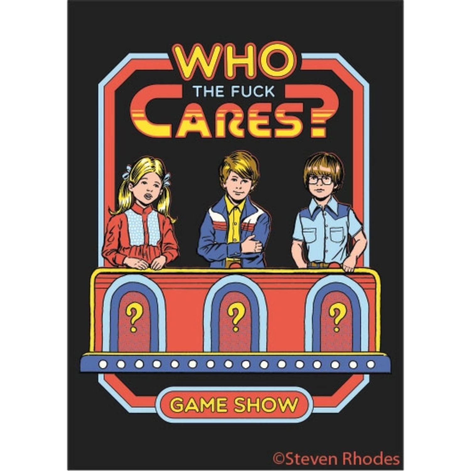 Who The Fuck Cares Magnet | '80s Children's Book Style Satirical Art by Steven Rhodes | 2.5" X 3.5"-Ephemera-The Bullish Store