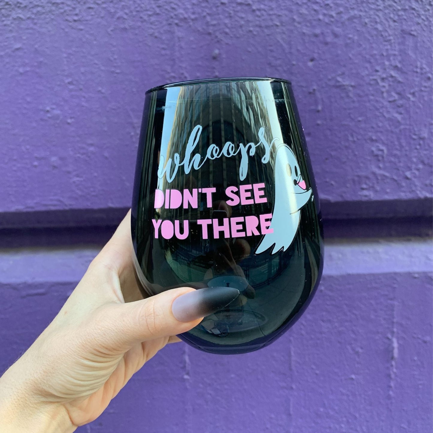 Whoops Didn't See You There Jumbo Stemless Wine Glass in Black | 30 Oz. | Holds an Entire Bottle of Wine