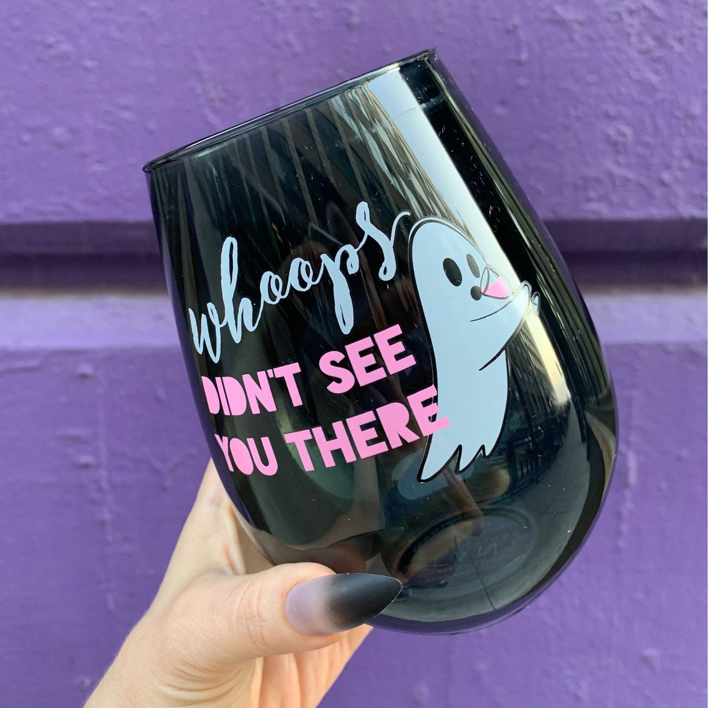 Whoops Didn't See You There Jumbo Stemless Wine Glass in Black | 30 Oz. | Holds an Entire Bottle of Wine