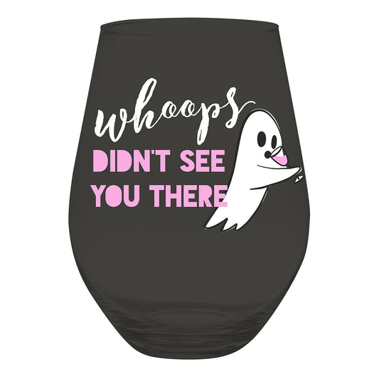 Whoops Didn't See You There Jumbo Stemless Wine Glass in Black | 30 Oz. | Holds an Entire Bottle of Wine