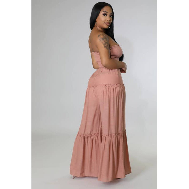 Wide Leg Strapless Jumpsuit With Waist Tie [4 Color Options]