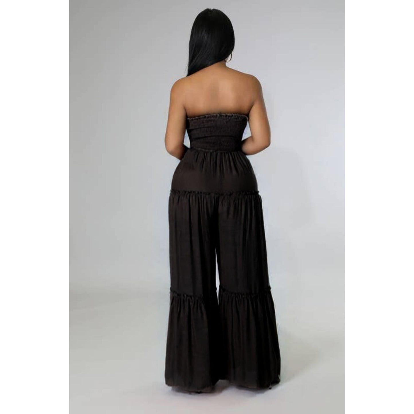 Wide Leg Strapless Jumpsuit With Waist Tie [4 Color Options]