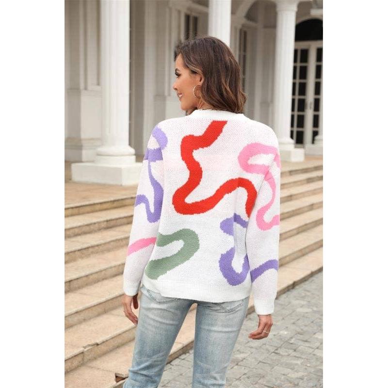 Wild '80s Multi Color Swirl Sweater | Women’s Novelty Knitwear with Bold Intarsia Design [SM–XL]