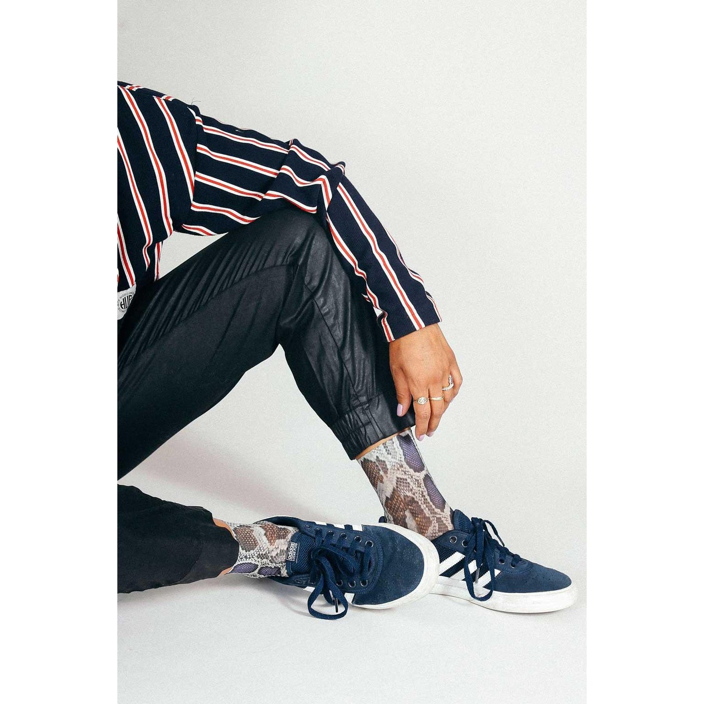 Wild Animal Print Crew Socks Red and White | Snake Inspired Pattern Socks | Lightweight Nylon Stretch  Women 7 to 10