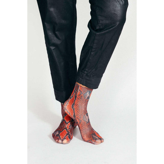 Wild Animal Print Crew Socks Red and White | Snake Inspired Pattern Socks | Lightweight Nylon Stretch  Women 7 to 10