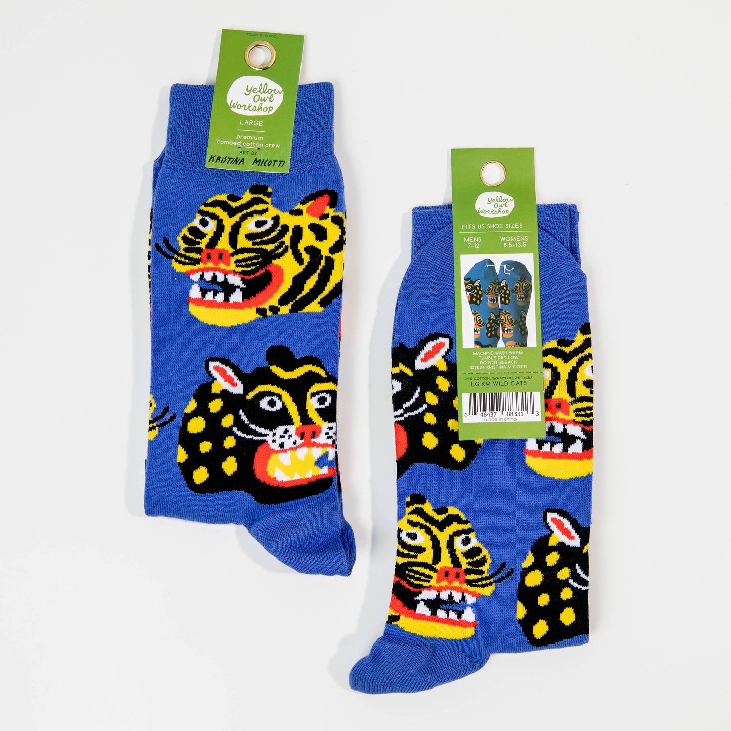 Wild Cats Large Crew Socks – Art by Kristina Micotti | Men's Sizing