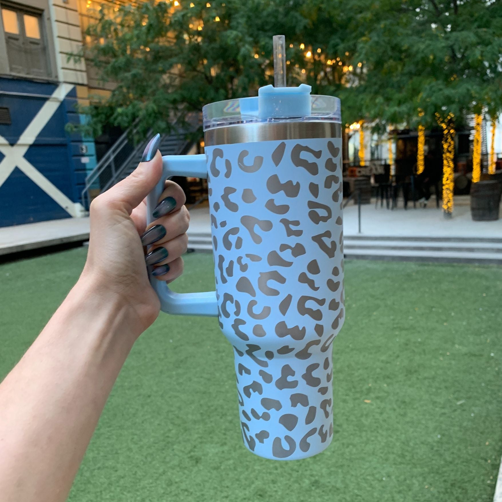 Wild Cheetah Print 40 oz Stainless Steel Insulated Handle Tumbler | XL Size with Straw