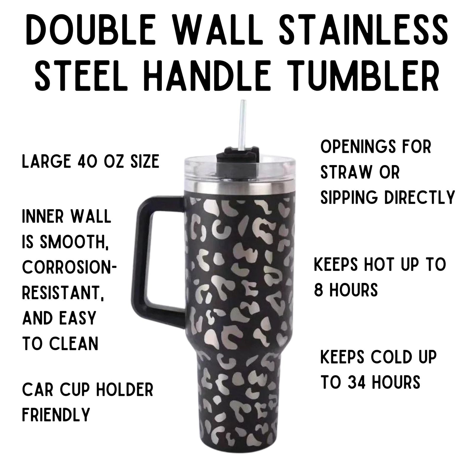 Wild Cheetah Print 40 oz Stainless Steel Insulated Handle Tumbler | XL Size with Straw