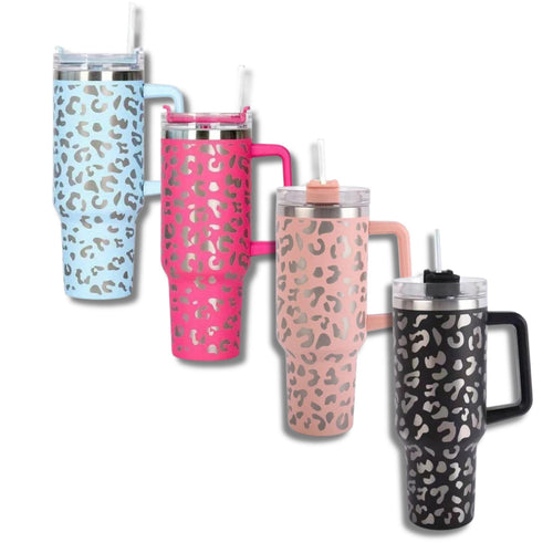 Wild Cheetah Print 40 oz Stainless Steel Insulated Handle Tumbler | XL Size with Straw