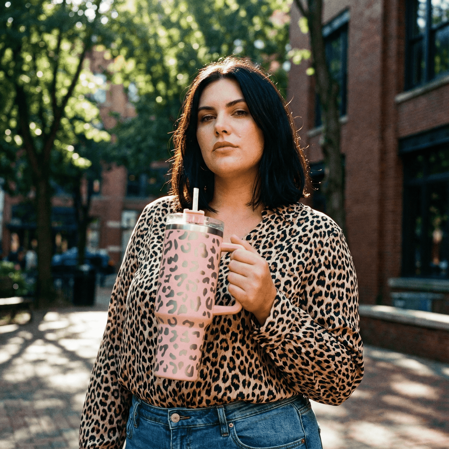 Wild Cheetah Print 40 oz Stainless Steel Insulated Handle Tumbler | XL Size with Straw