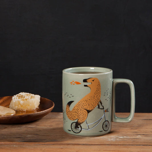 Wild Riders Ceramic Studio Mug | T-rex Dinosaur Coffee Tea Cup | 14 oz