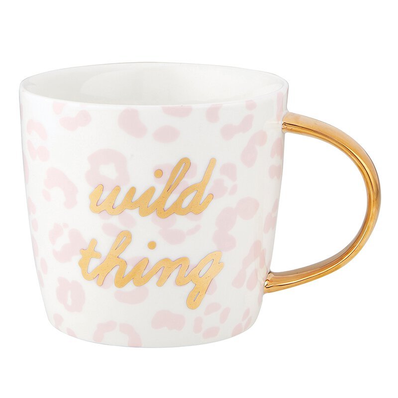 Wild Thing Cheetah Print Coffee Mug with Gold Lettering | 14 oz | Curved Gold Handle