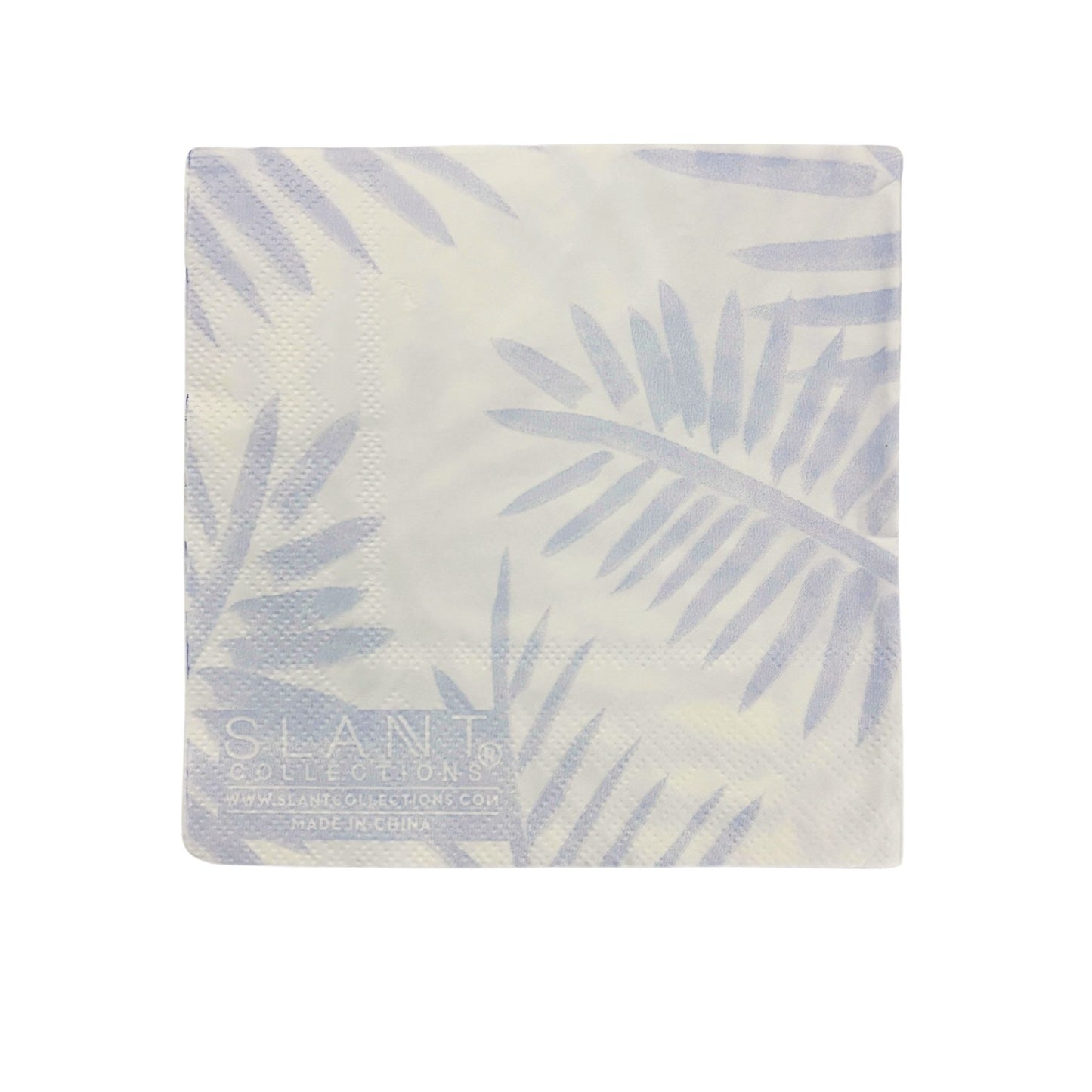 Wild Things Foil Beverage Napkin in White and Blue Leaf Pattern | Cocktail Party Paper Napkin | 5" x 5"