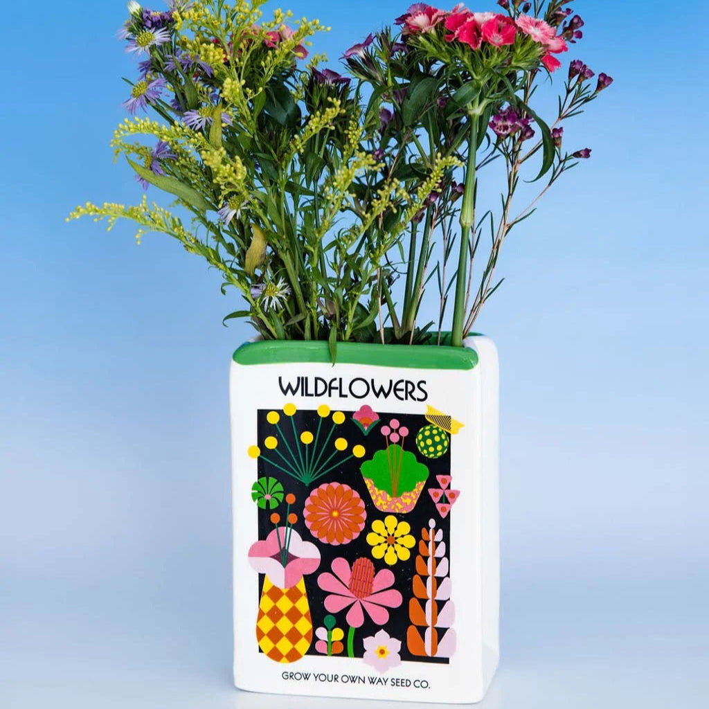 Wildflower Seeds Ceramic Vase | Shaped Like Seed Packet Home Decor