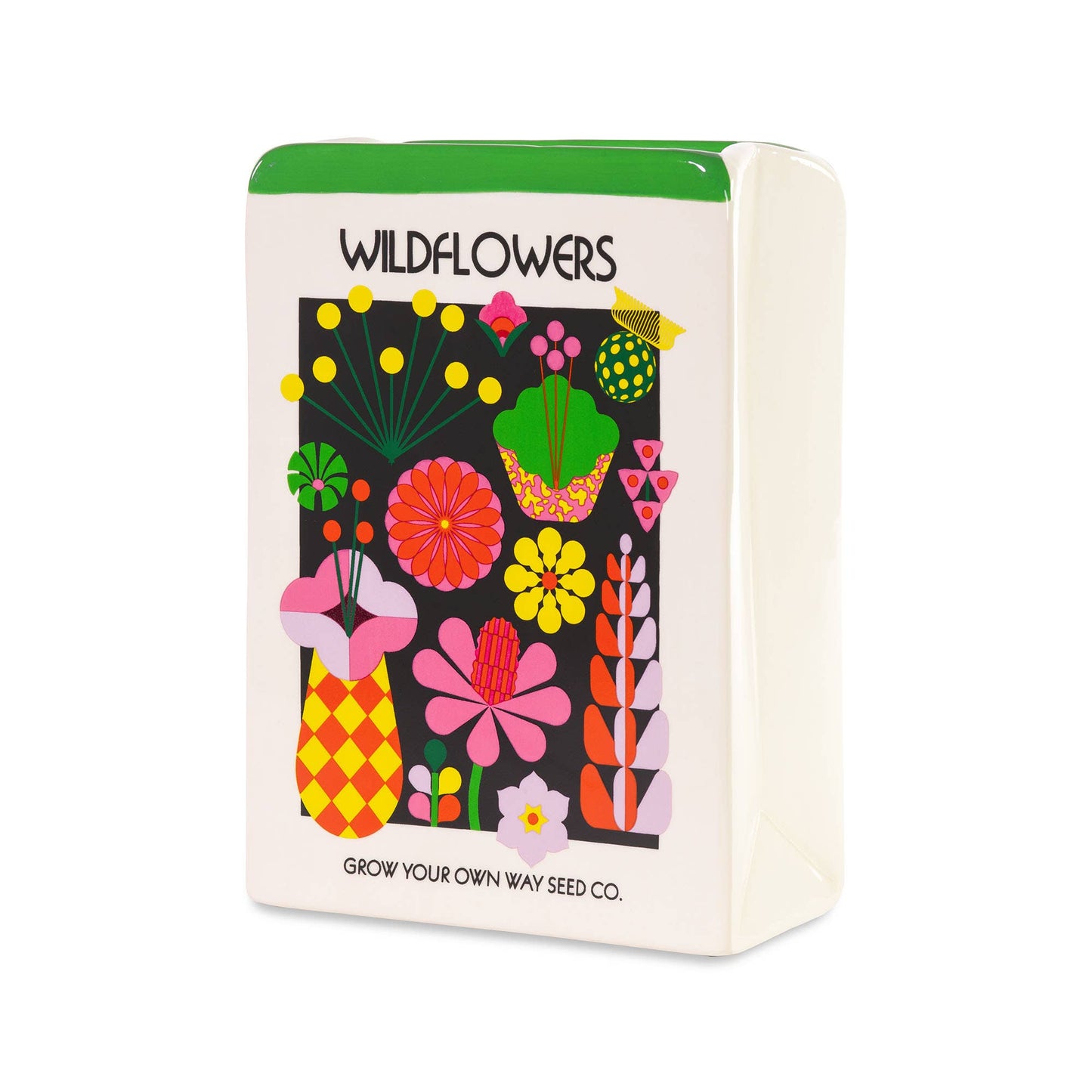 Wildflower Seeds Ceramic Vase | Shaped Like Seed Packet Home Decor