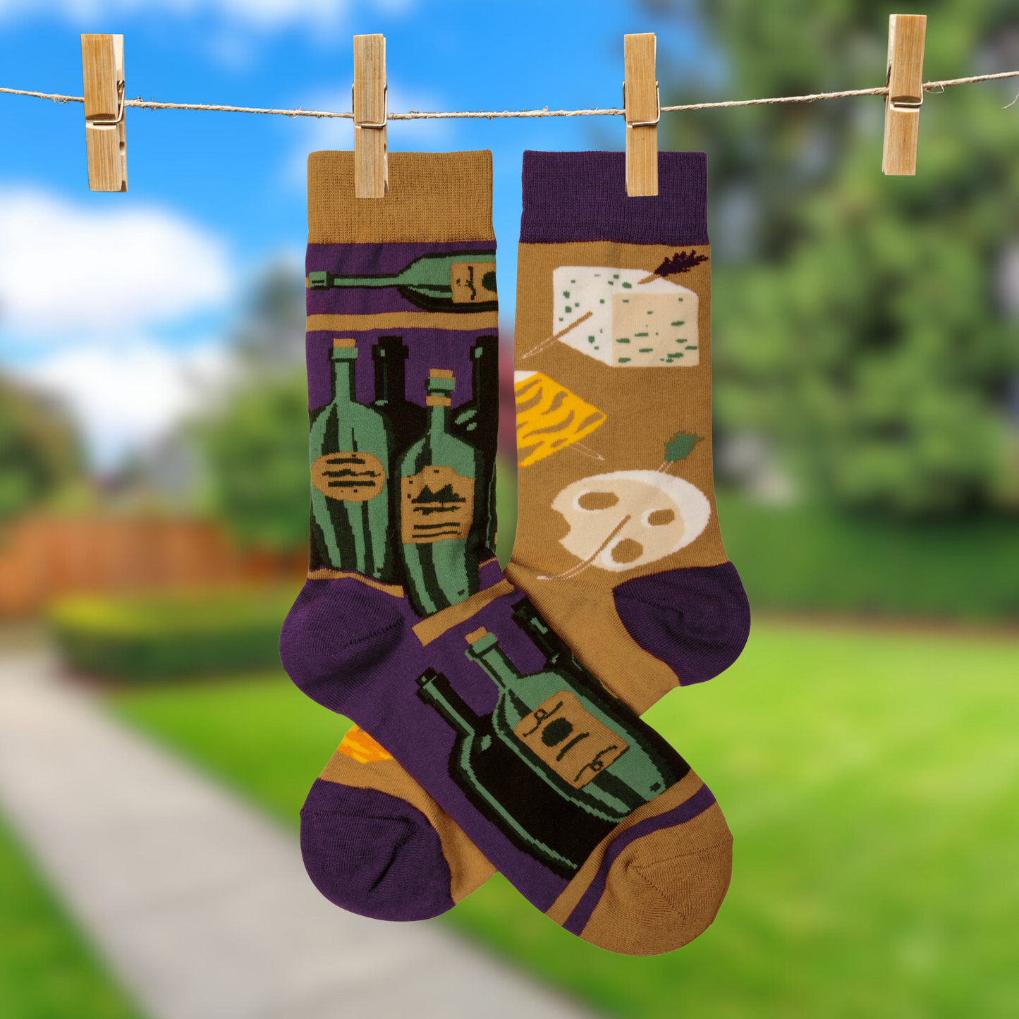 Wine And Cheese Socks | Wine Lovers Mismatched Socks