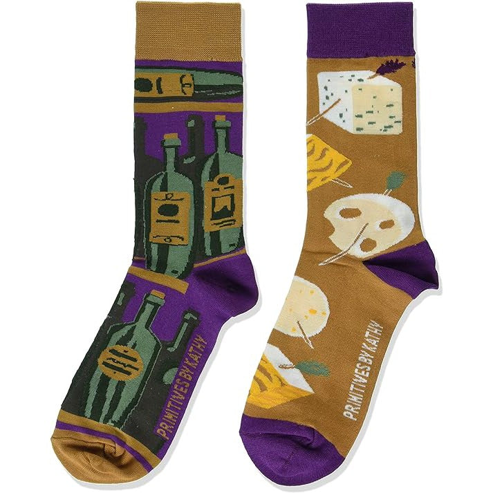 Wine And Cheese Socks | Wine Lovers Mismatched Socks