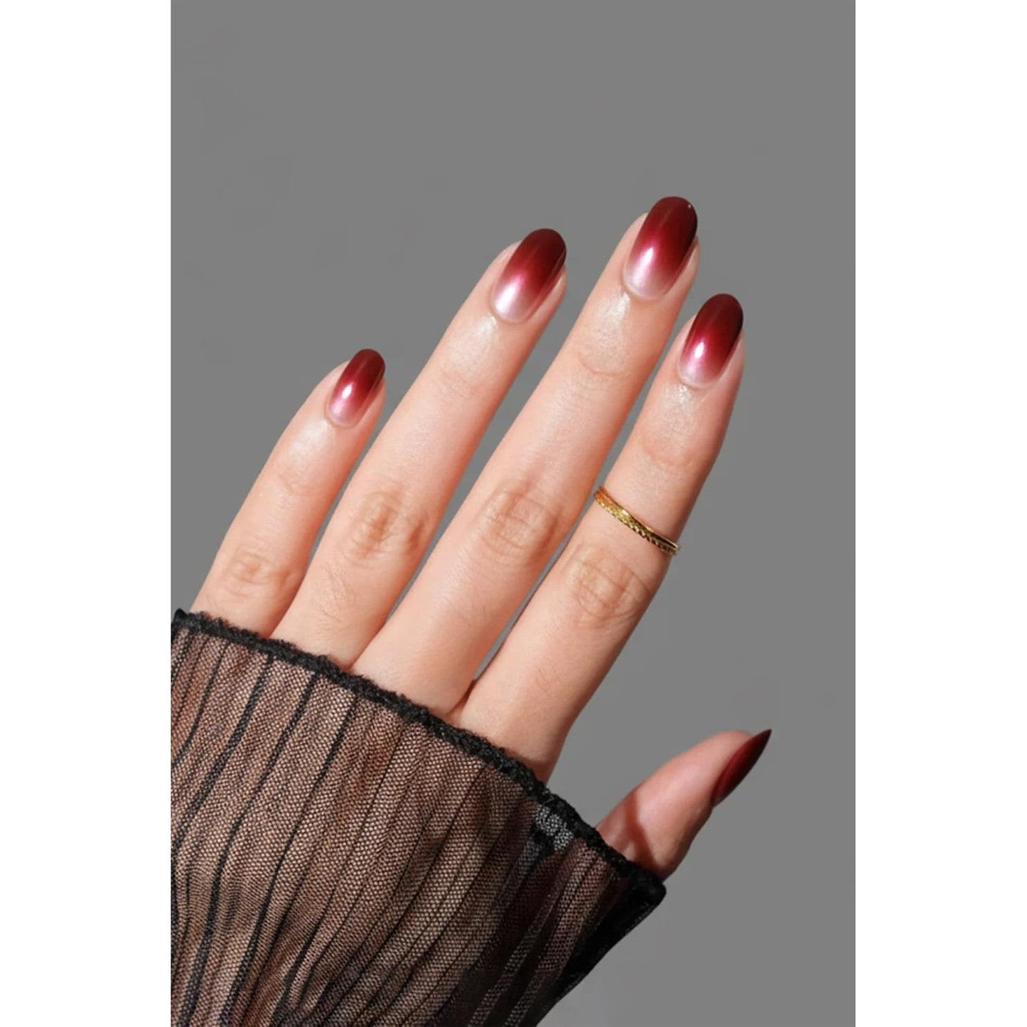 Wine Frost Press-On Nails | Burgundy Chrome Gradient Nails | Reusable & Non-Toxic