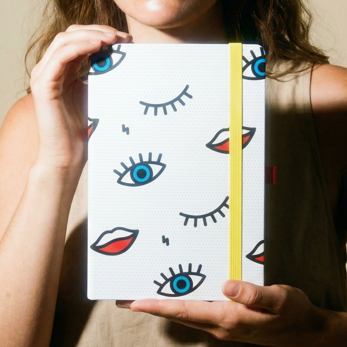 Wink Pop Art Notebook with 190 Dot Grid Pages | Hardbound Journal with Elastic Closure | Gift for Her