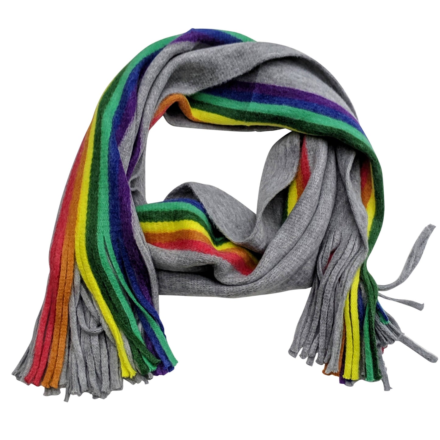 Winter Pride Wooly Unisex Rainbow Scarf in Gray and Rainbow Stripe | 15" x 79"