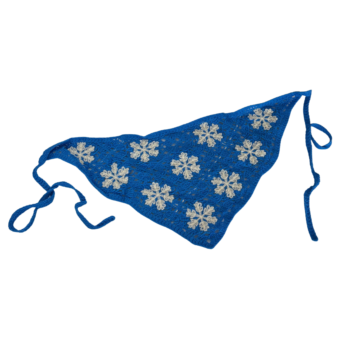 Winter Snowflake Knitted Kerchief in Blue and White | Handmade Knit Headscarf with Ties-Paper & Quartz-The Bullish Store